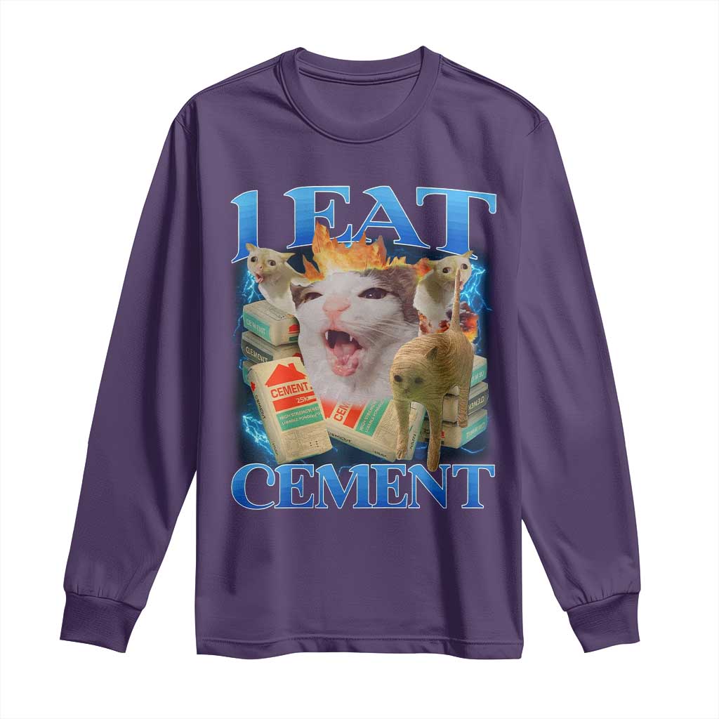 I Eat Cement Cursed Cat Long Sleeve Shirt Funny Cat Meme Ironic - Wonder Print Shop