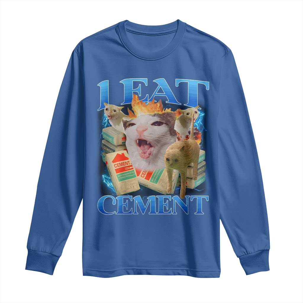 I Eat Cement Cursed Cat Long Sleeve Shirt Funny Cat Meme Ironic - Wonder Print Shop