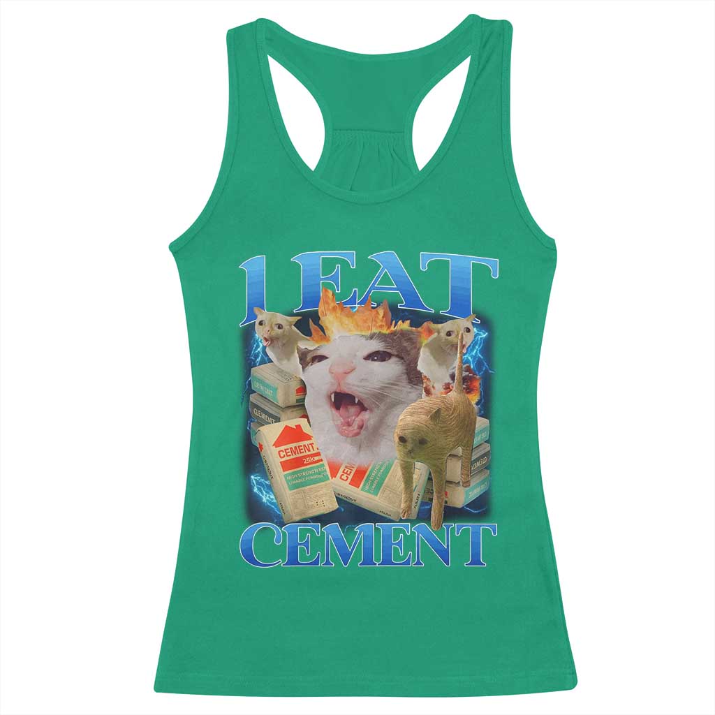 I Eat Cement Cursed Cat Racerback Tank Top Funny Cat Meme Ironic - Wonder Print Shop