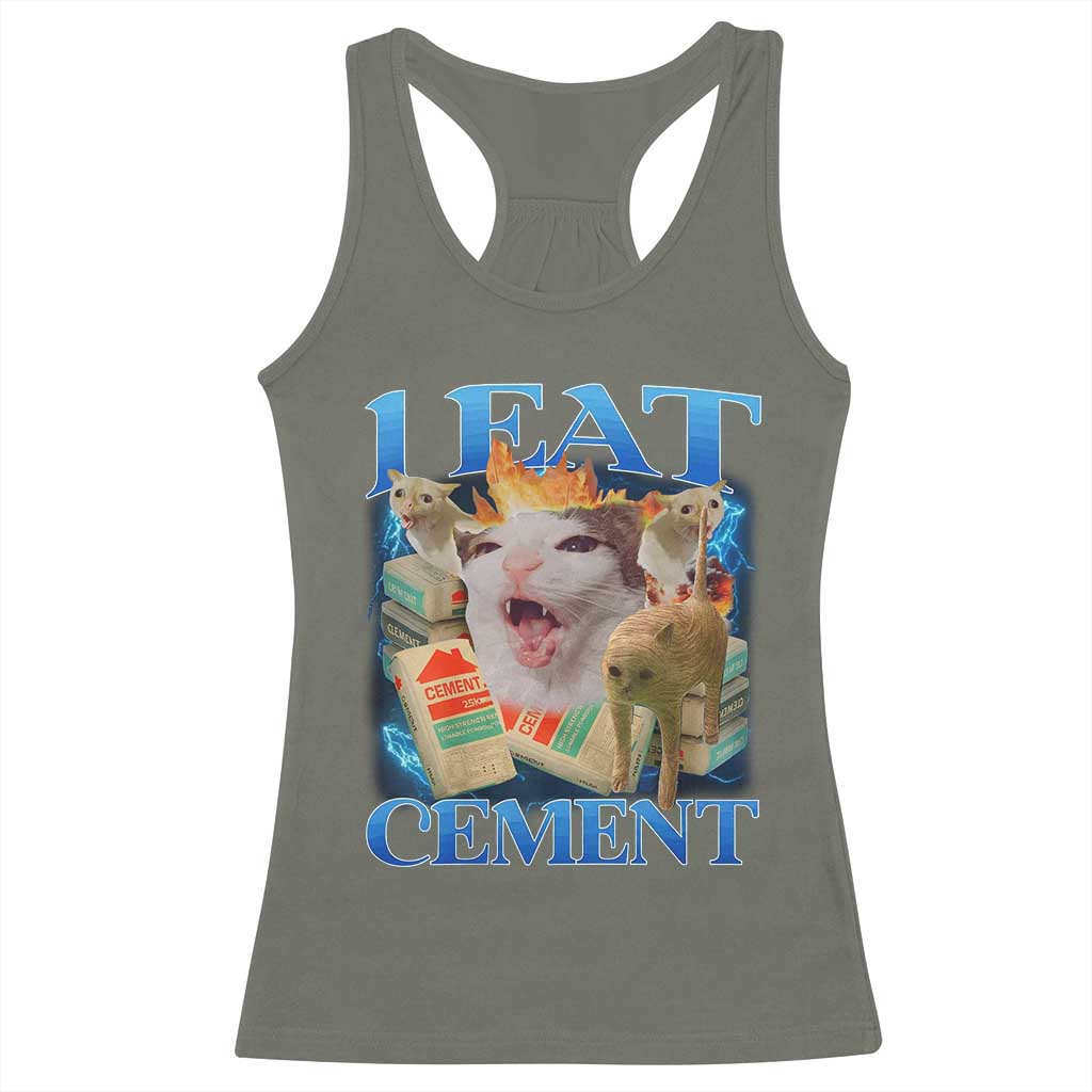 I Eat Cement Cursed Cat Racerback Tank Top Funny Cat Meme Ironic - Wonder Print Shop