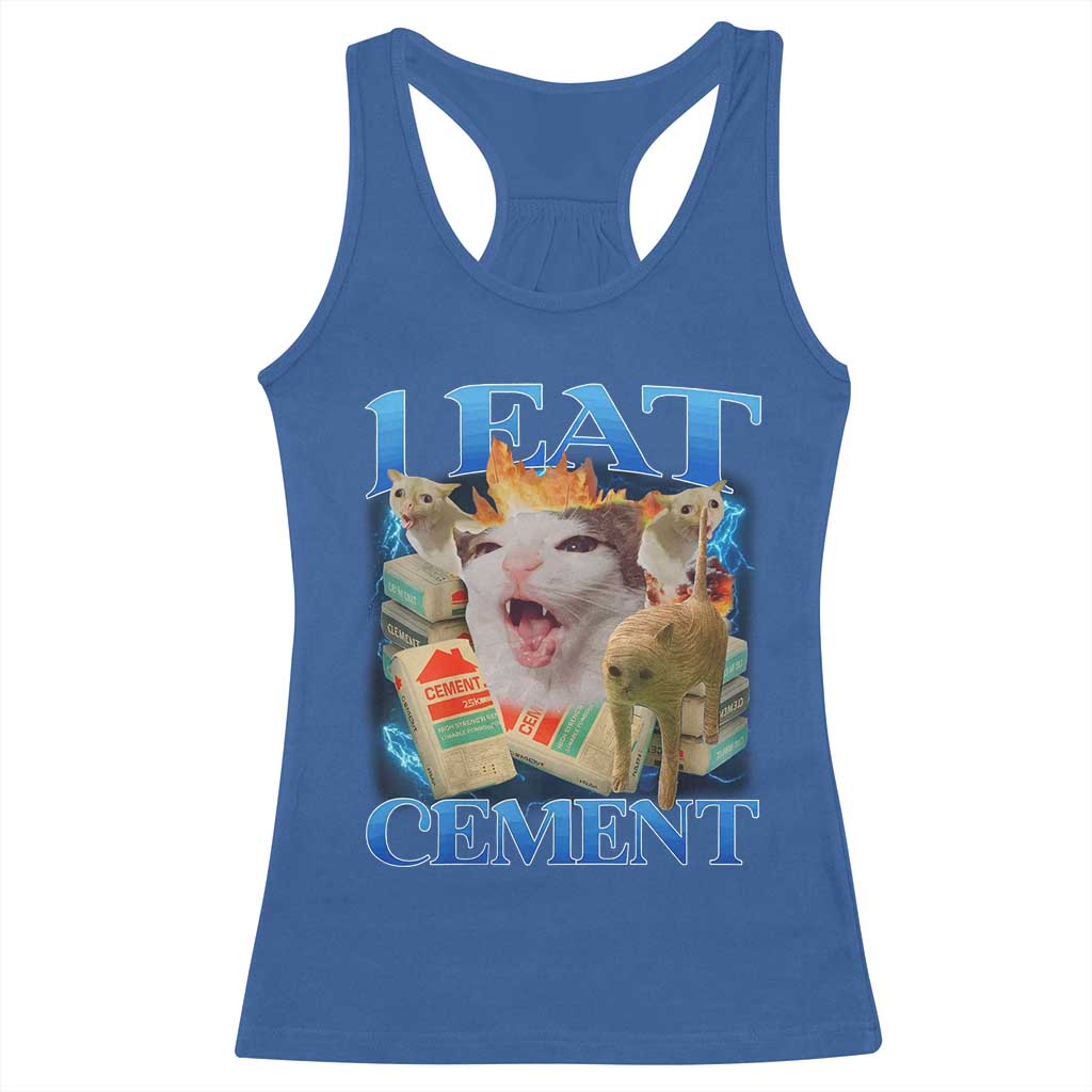I Eat Cement Cursed Cat Racerback Tank Top Funny Cat Meme Ironic - Wonder Print Shop