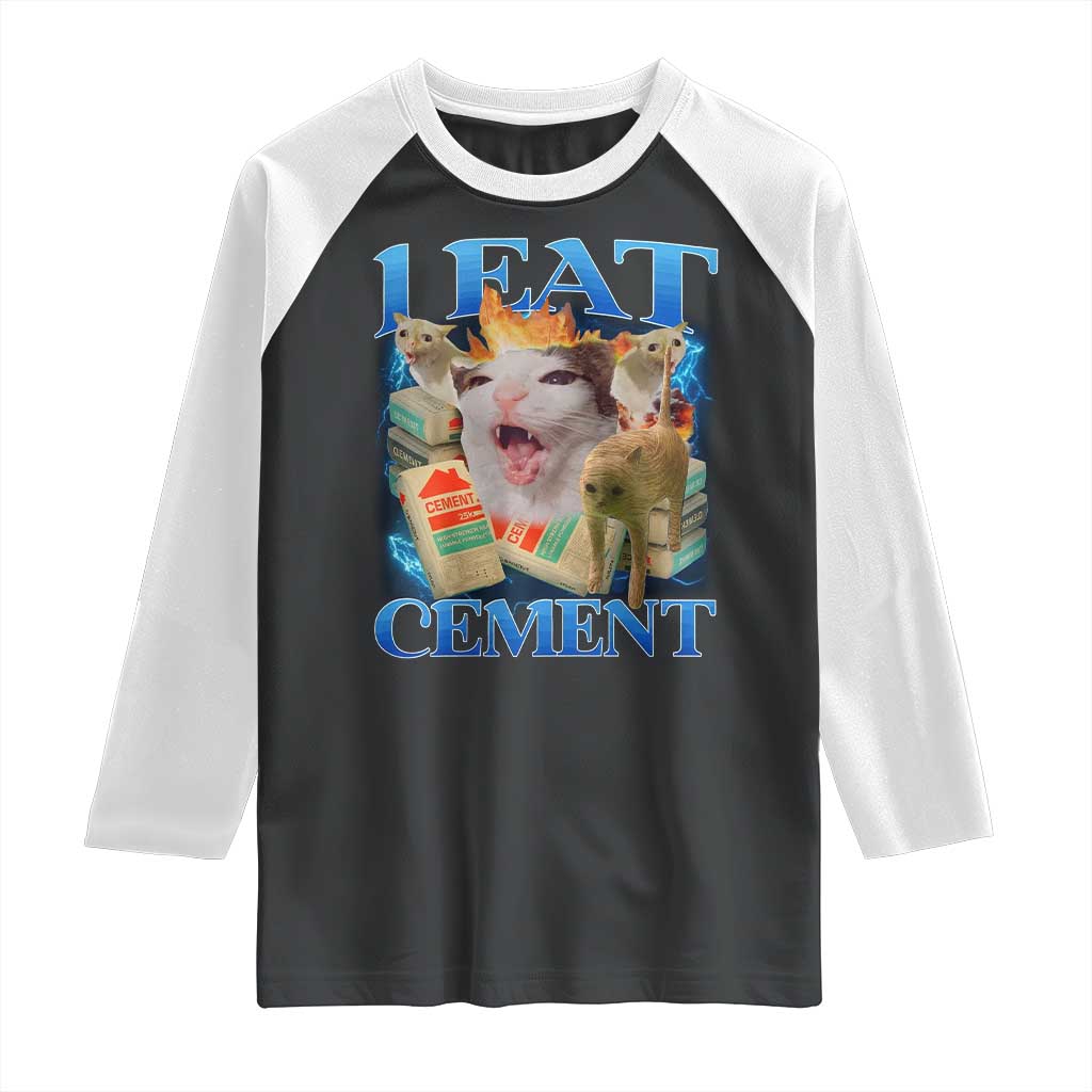 I Eat Cement Cursed Cat Raglan Shirt Funny Cat Meme Ironic - Wonder Print Shop