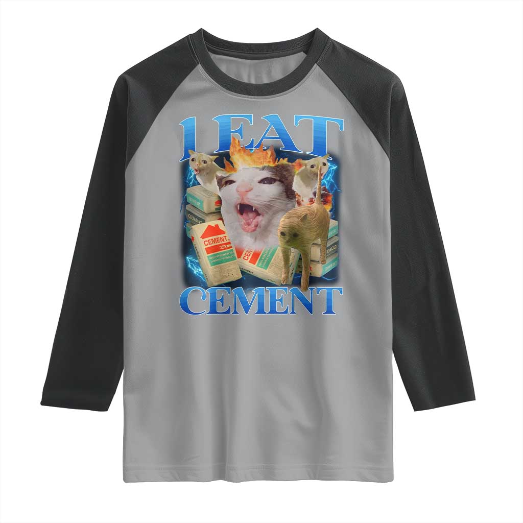 I Eat Cement Cursed Cat Raglan Shirt Funny Cat Meme Ironic - Wonder Print Shop
