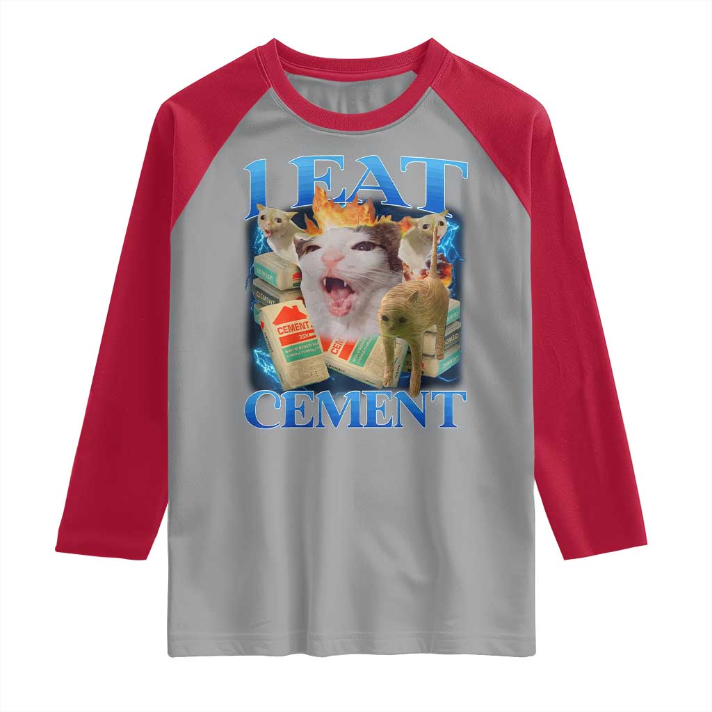 I Eat Cement Cursed Cat Raglan Shirt Funny Cat Meme Ironic - Wonder Print Shop