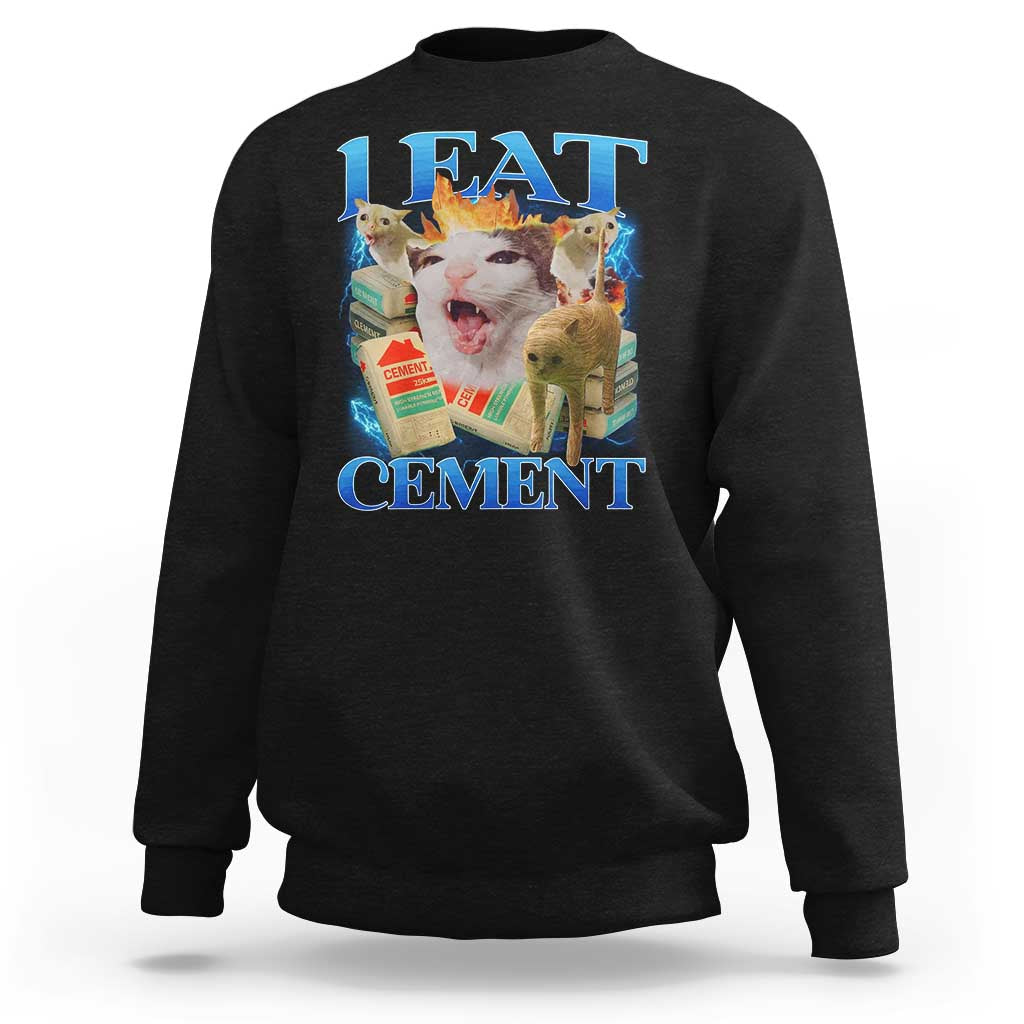 I Eat Cement Cursed Cat Sweatshirt Funny Cat Meme Ironic - Wonder Print Shop