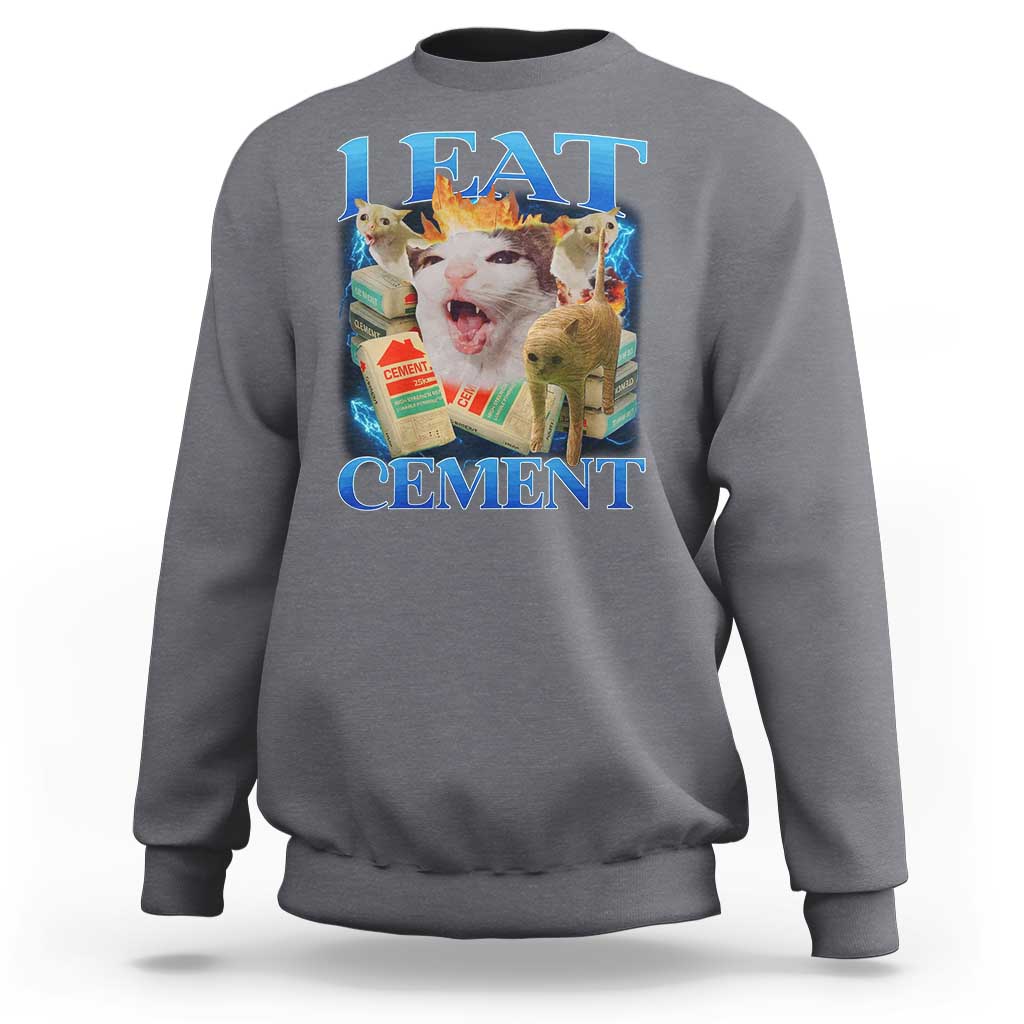 I Eat Cement Cursed Cat Sweatshirt Funny Cat Meme Ironic - Wonder Print Shop