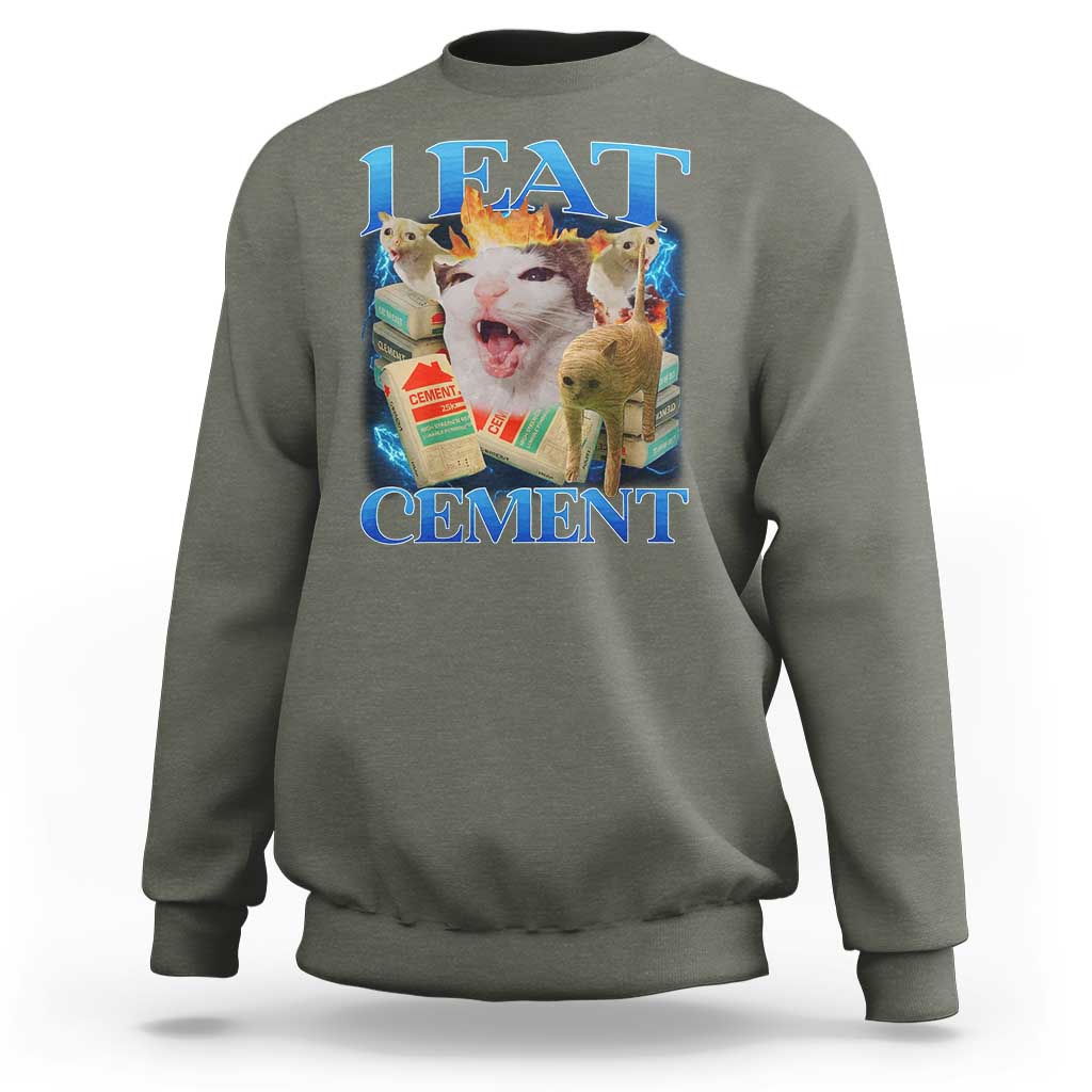 I Eat Cement Cursed Cat Sweatshirt Funny Cat Meme Ironic - Wonder Print Shop