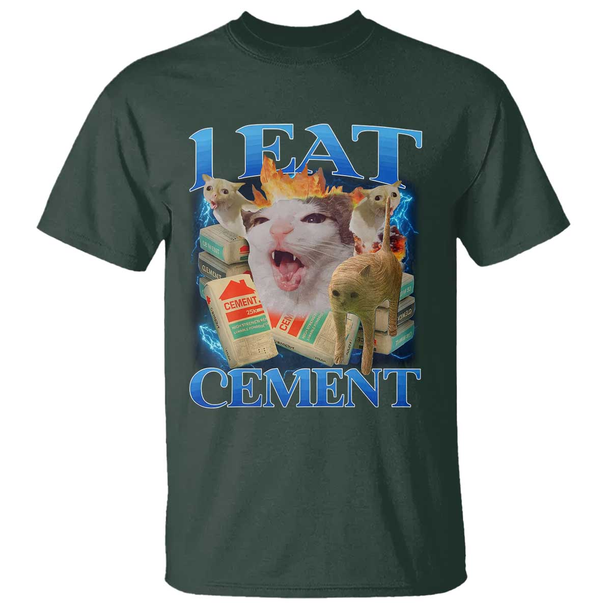 I Eat Cement Cursed Cat T Shirt Funny Cat Meme Ironic - Wonder Print Shop