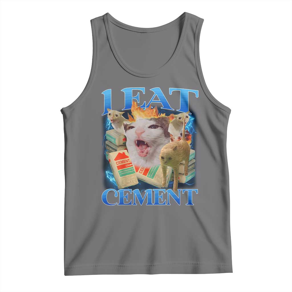 I Eat Cement Cursed Cat Tank Top Funny Cat Meme Ironic - Wonder Print Shop