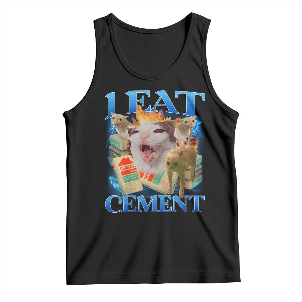 I Eat Cement Cursed Cat Tank Top Funny Cat Meme Ironic - Wonder Print Shop