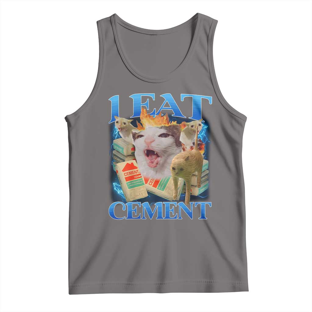 I Eat Cement Cursed Cat Tank Top Funny Cat Meme Ironic - Wonder Print Shop