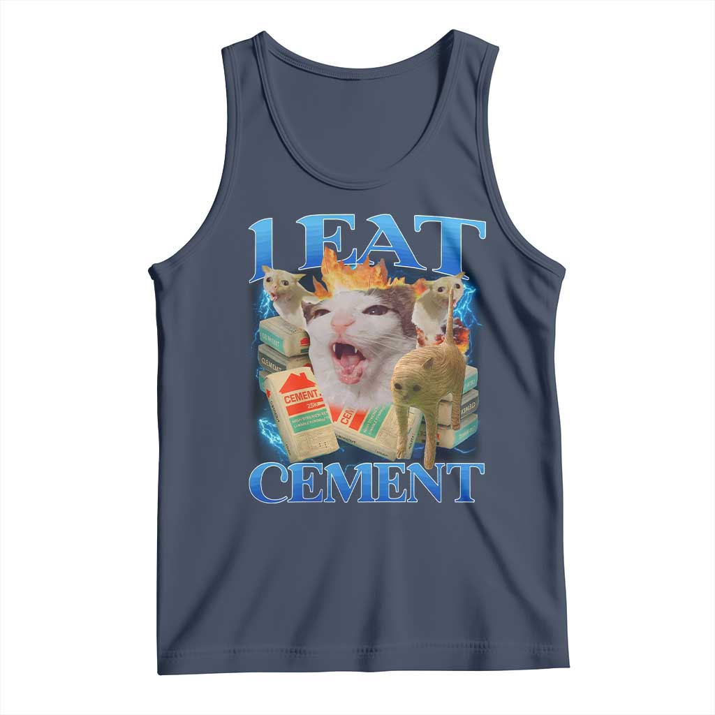 I Eat Cement Cursed Cat Tank Top Funny Cat Meme Ironic - Wonder Print Shop