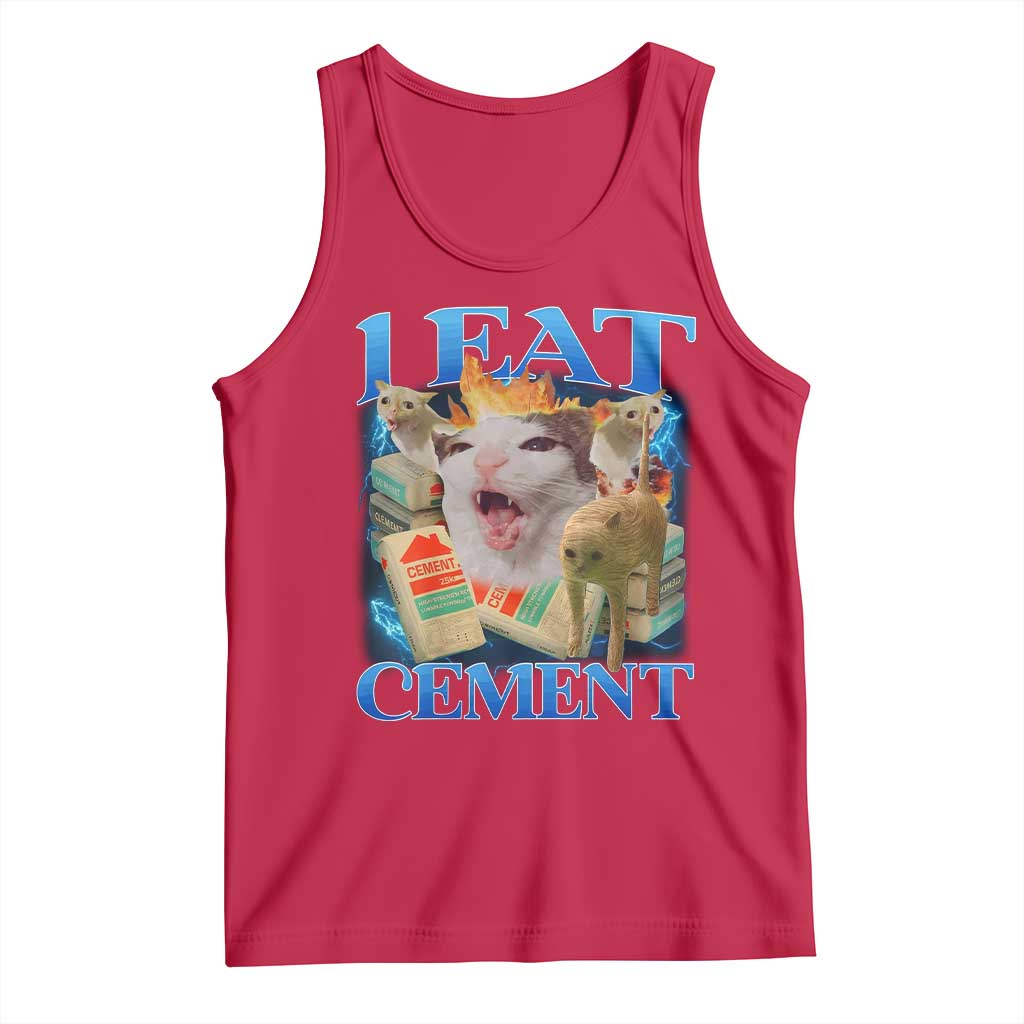 I Eat Cement Cursed Cat Tank Top Funny Cat Meme Ironic - Wonder Print Shop
