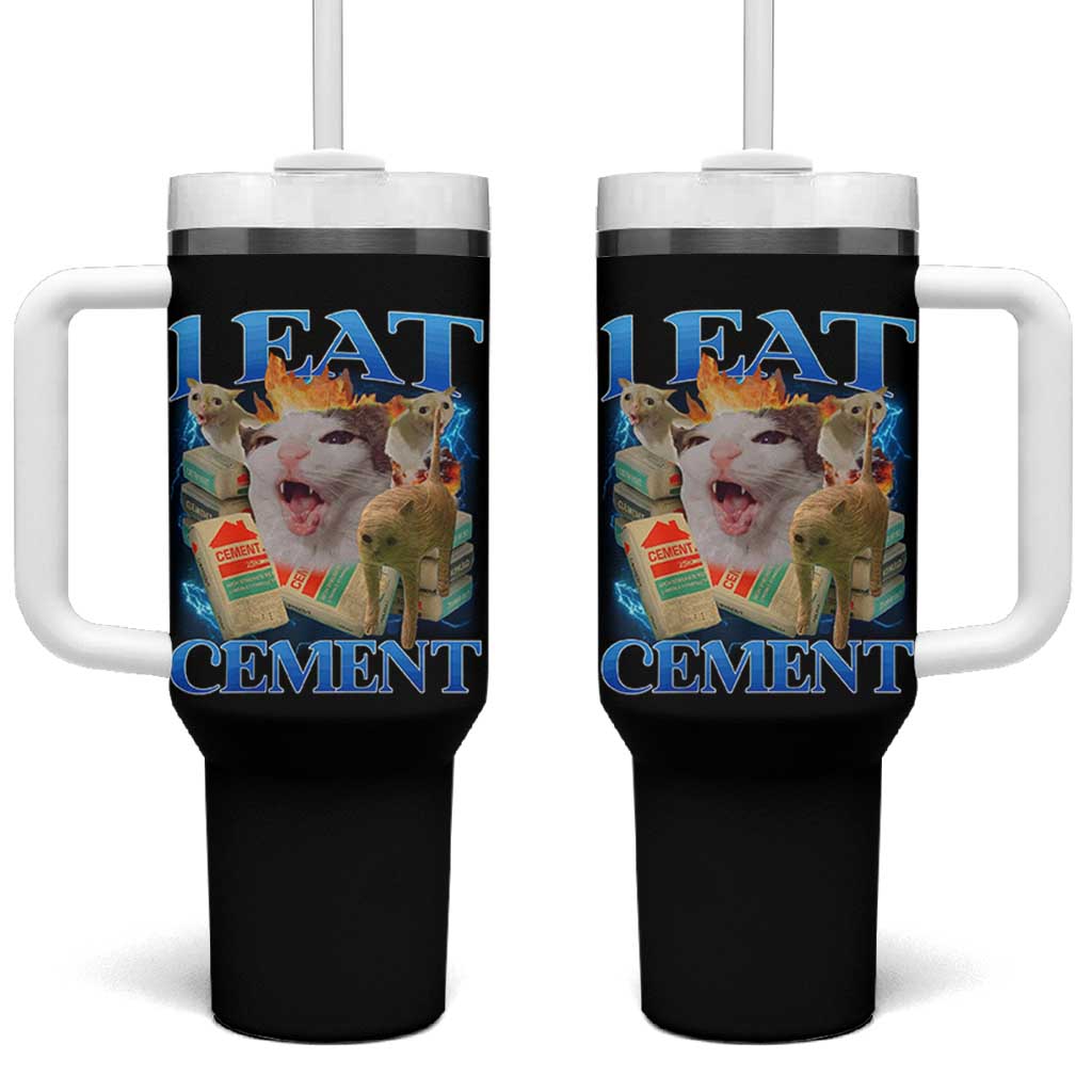 I Eat Cement Cursed Cat Tumbler With Handle Funny Cat Meme Ironic - Wonder Print Shop