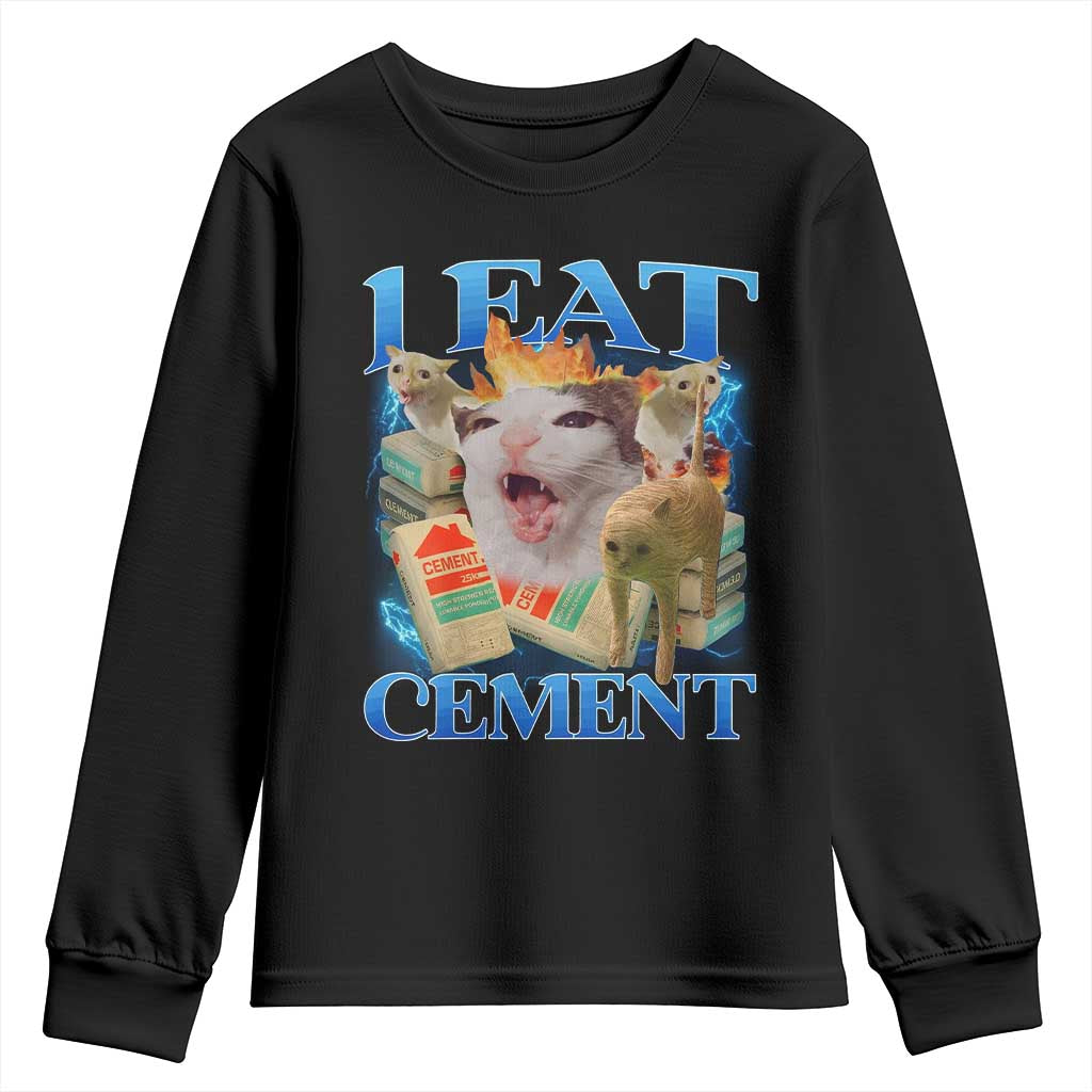 I Eat Cement Cursed Cat Youth Sweatshirt Funny Cat Meme Ironic - Wonder Print Shop
