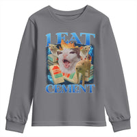 I Eat Cement Cursed Cat Youth Sweatshirt Funny Cat Meme Ironic - Wonder Print Shop