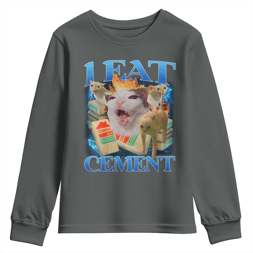 I Eat Cement Cursed Cat Youth Sweatshirt Funny Cat Meme Ironic - Wonder Print Shop