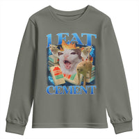 I Eat Cement Cursed Cat Youth Sweatshirt Funny Cat Meme Ironic - Wonder Print Shop