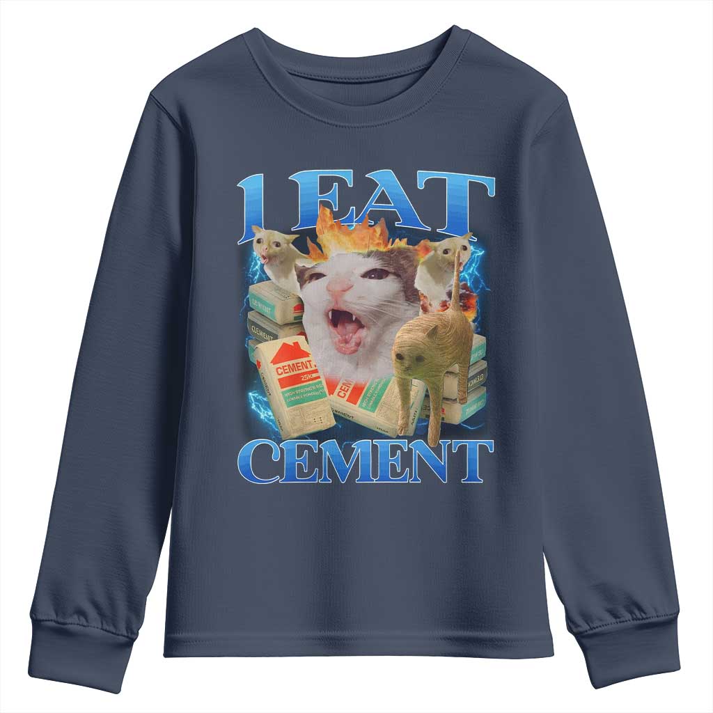 I Eat Cement Cursed Cat Youth Sweatshirt Funny Cat Meme Ironic - Wonder Print Shop