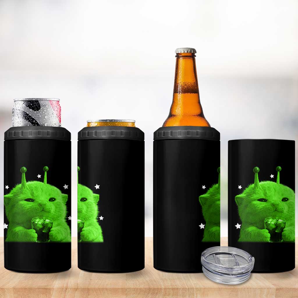 Funny Alien Cat Meme 4 in 1 Can Cooler Tumbler Funny Kitten 90s Retro Vintage Graphic Weird Cats Y2k - Wonder Print Shop