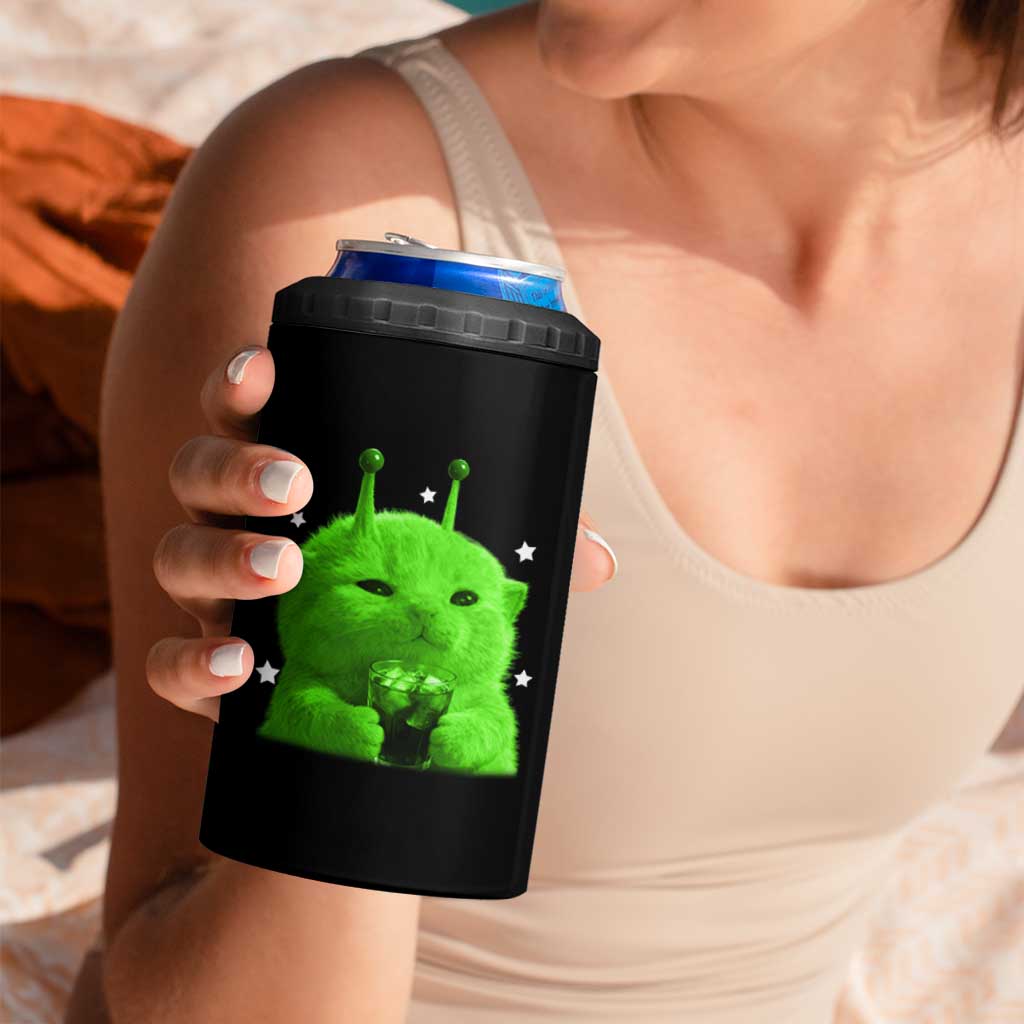 Funny Alien Cat Meme 4 in 1 Can Cooler Tumbler Funny Kitten 90s Retro Vintage Graphic Weird Cats Y2k - Wonder Print Shop