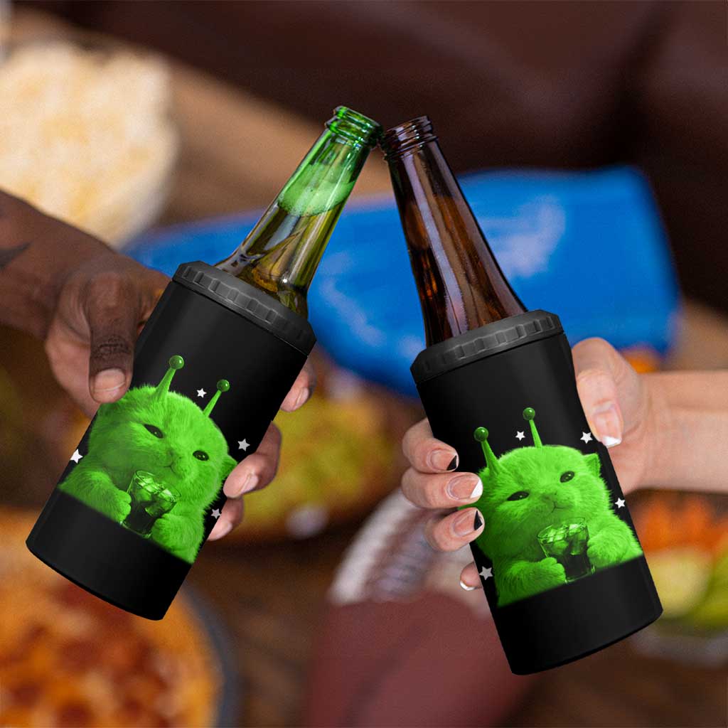 Funny Alien Cat Meme 4 in 1 Can Cooler Tumbler Funny Kitten 90s Retro Vintage Graphic Weird Cats Y2k - Wonder Print Shop