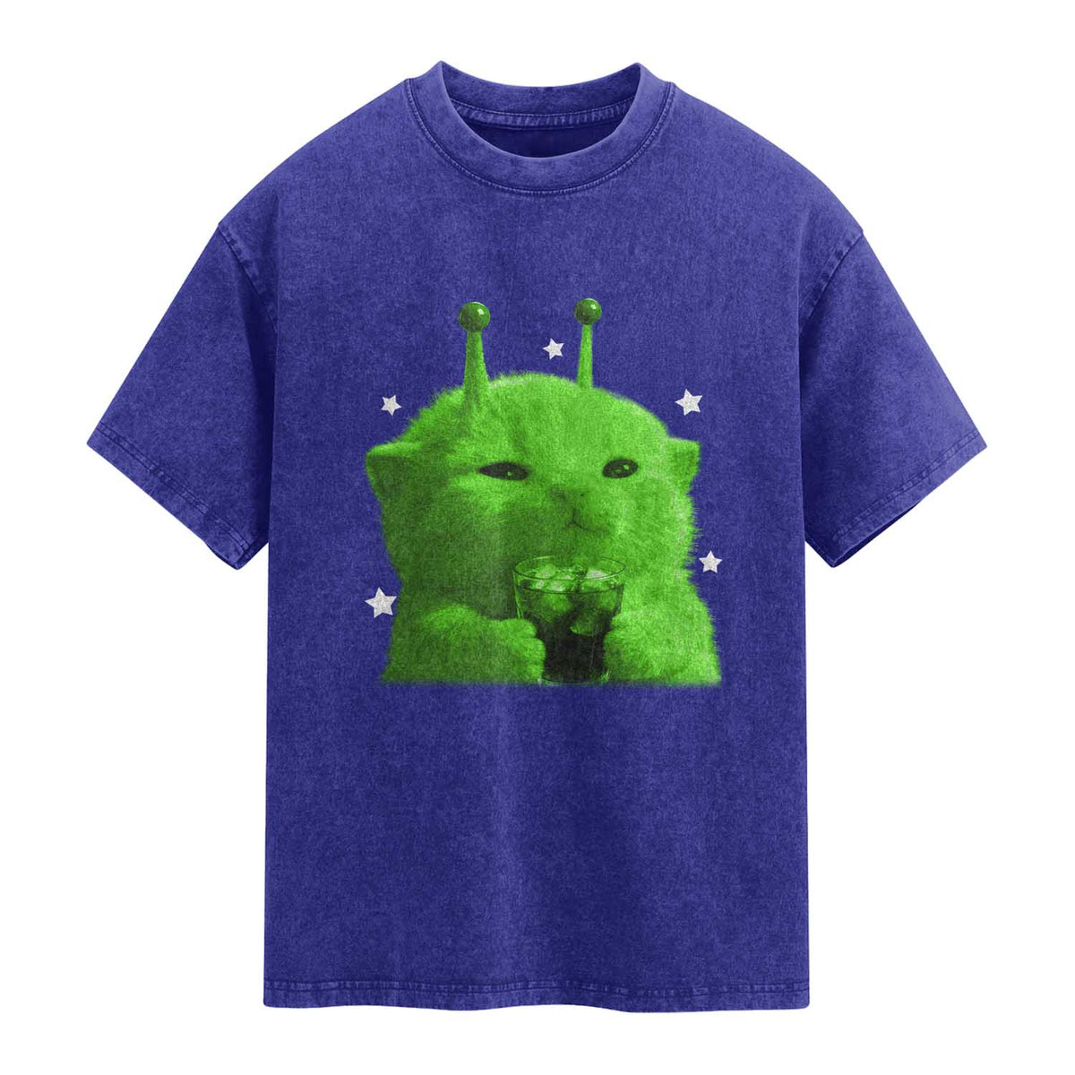 Funny Alien Cat Meme Washed Cotton T-Shirt Funny Kitten 90s Retro Vintage Graphic Weird Cats Y2k