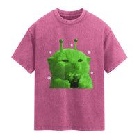 Funny Alien Cat Meme Washed Cotton T-Shirt Funny Kitten 90s Retro Vintage Graphic Weird Cats Y2k