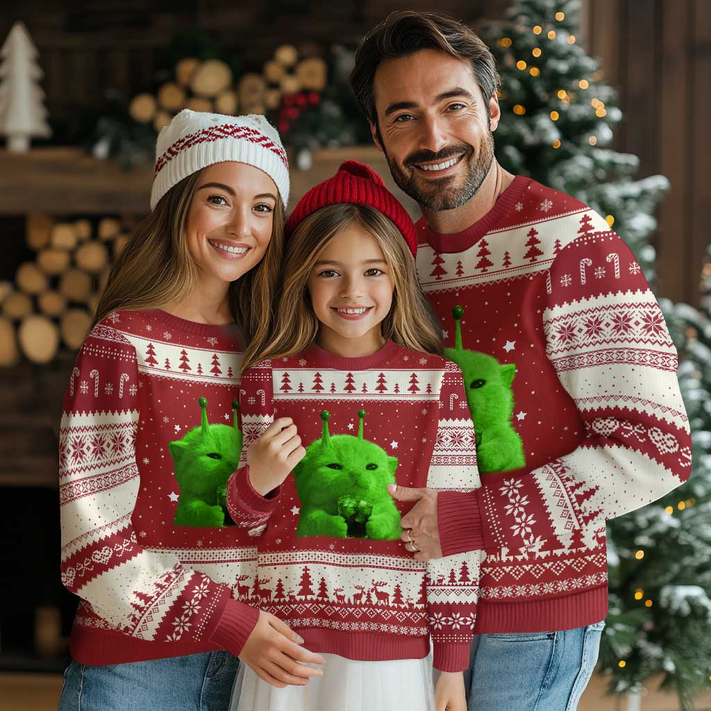 Funny Alien Cat Meme Ugly Christmas Sweater Funny Kitten 90s Retro Vintage Graphic Weird Cats Y2k - Wonder Print Shop