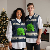 Funny Alien Cat Meme V-Neck Knit Sweater Vest Funny Kitten 90s Retro Vintage Graphic Weird Cats Y2k - Wonder Print Shop