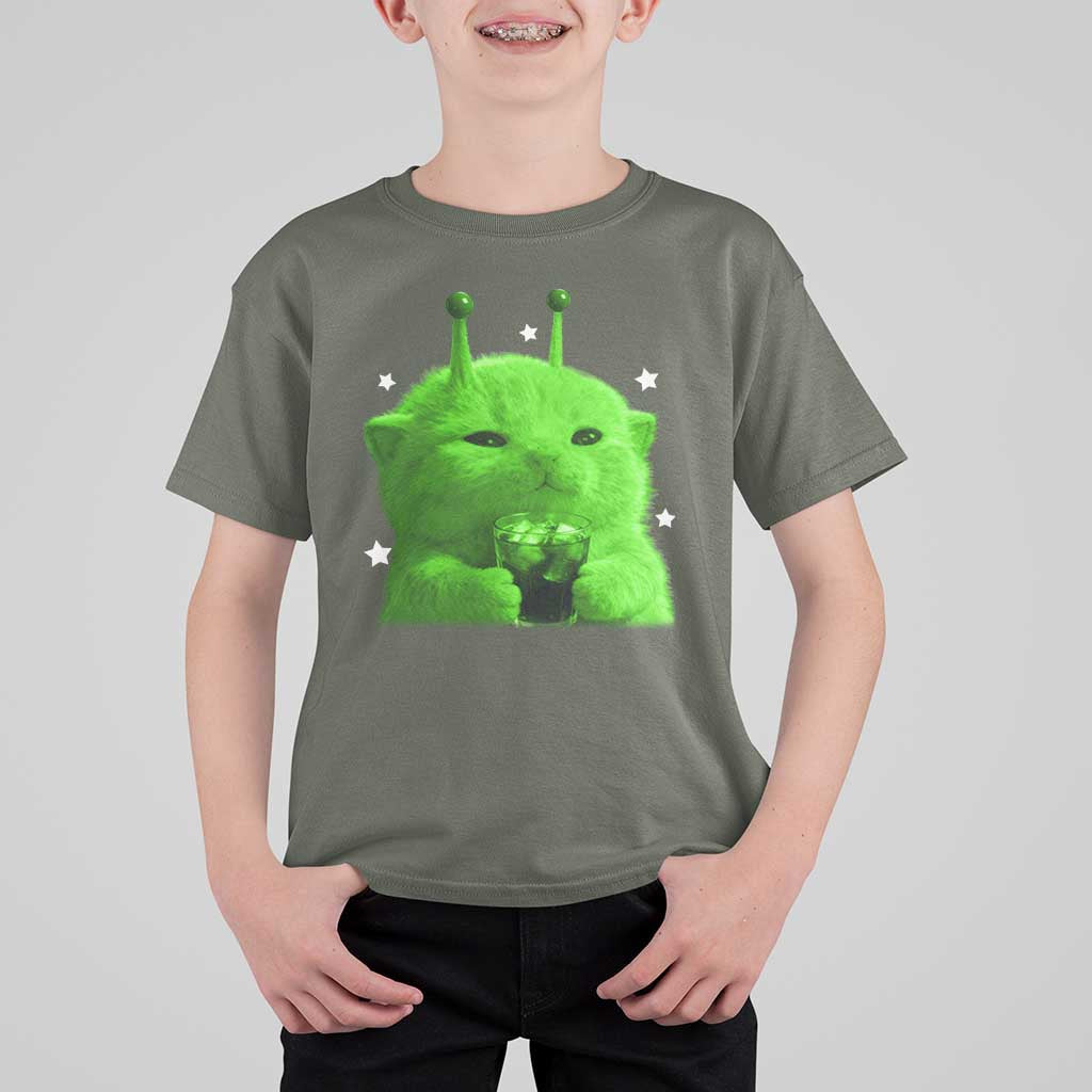 Funny Alien Cat Meme T Shirt For Kid Funny Kitten 90s Retro Vintage Graphic Weird Cats Y2k - Wonder Print Shop
