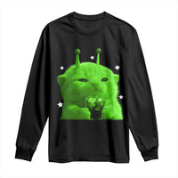Funny Alien Cat Meme Long Sleeve Shirt Funny Kitten 90s Retro Vintage Graphic Weird Cats Y2k - Wonder Print Shop