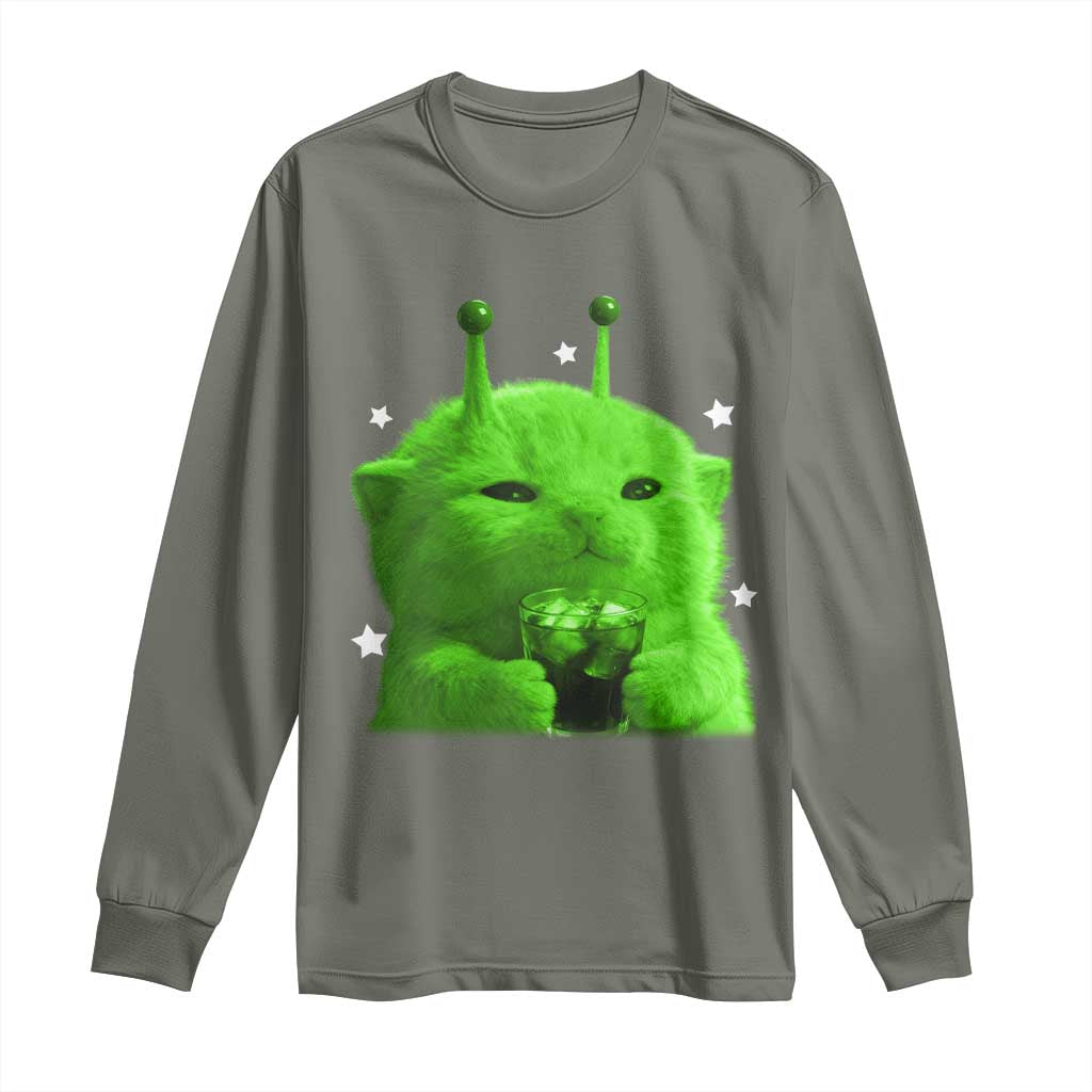 Funny Alien Cat Meme Long Sleeve Shirt Funny Kitten 90s Retro Vintage Graphic Weird Cats Y2k - Wonder Print Shop