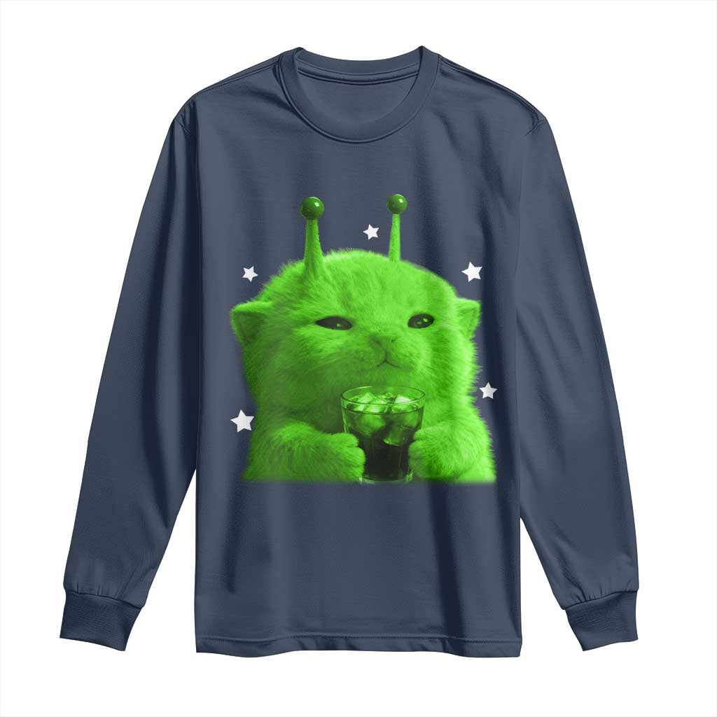 Funny Alien Cat Meme Long Sleeve Shirt Funny Kitten 90s Retro Vintage Graphic Weird Cats Y2k - Wonder Print Shop
