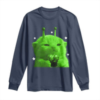 Funny Alien Cat Meme Long Sleeve Shirt Funny Kitten 90s Retro Vintage Graphic Weird Cats Y2k - Wonder Print Shop