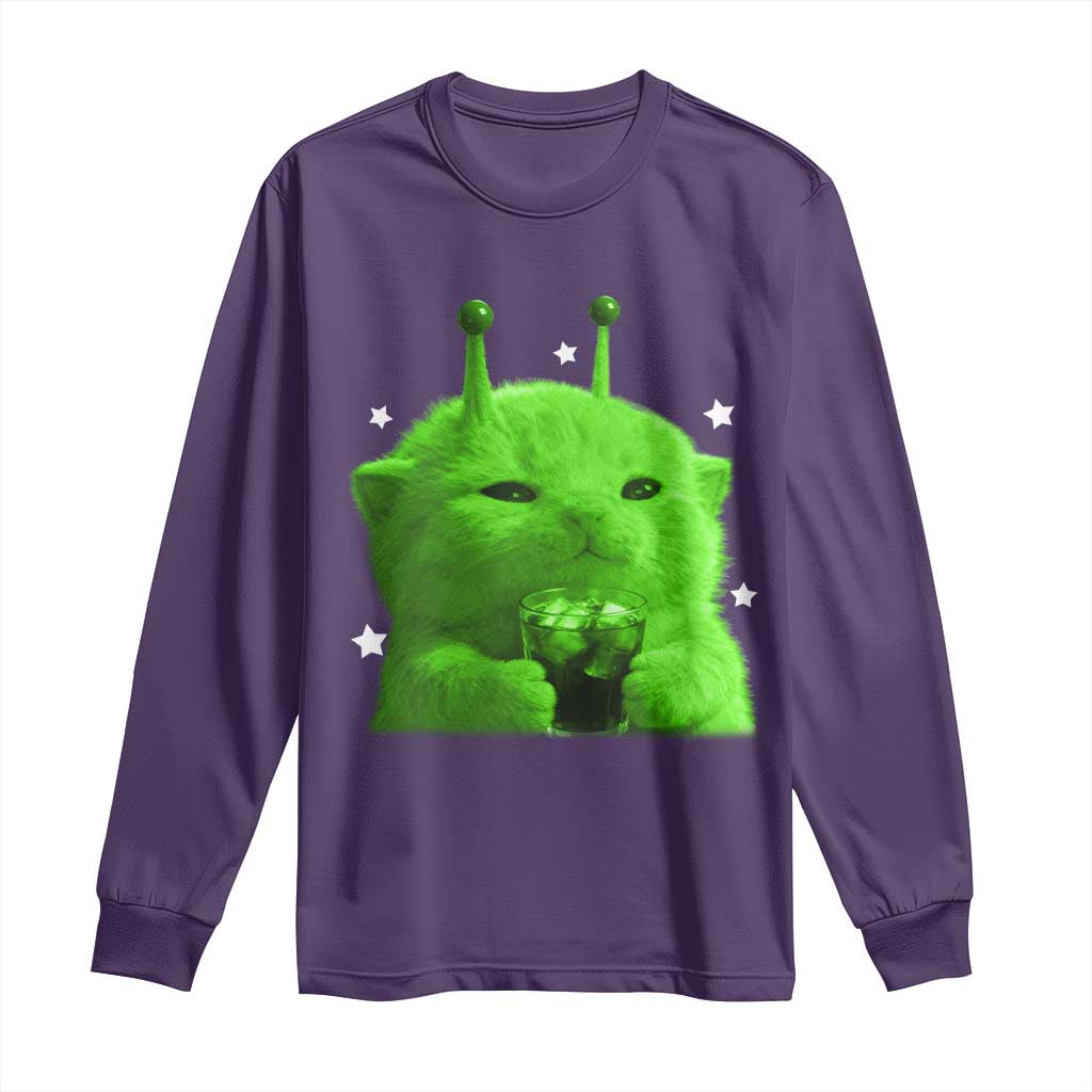 Funny Alien Cat Meme Long Sleeve Shirt Funny Kitten 90s Retro Vintage Graphic Weird Cats Y2k - Wonder Print Shop