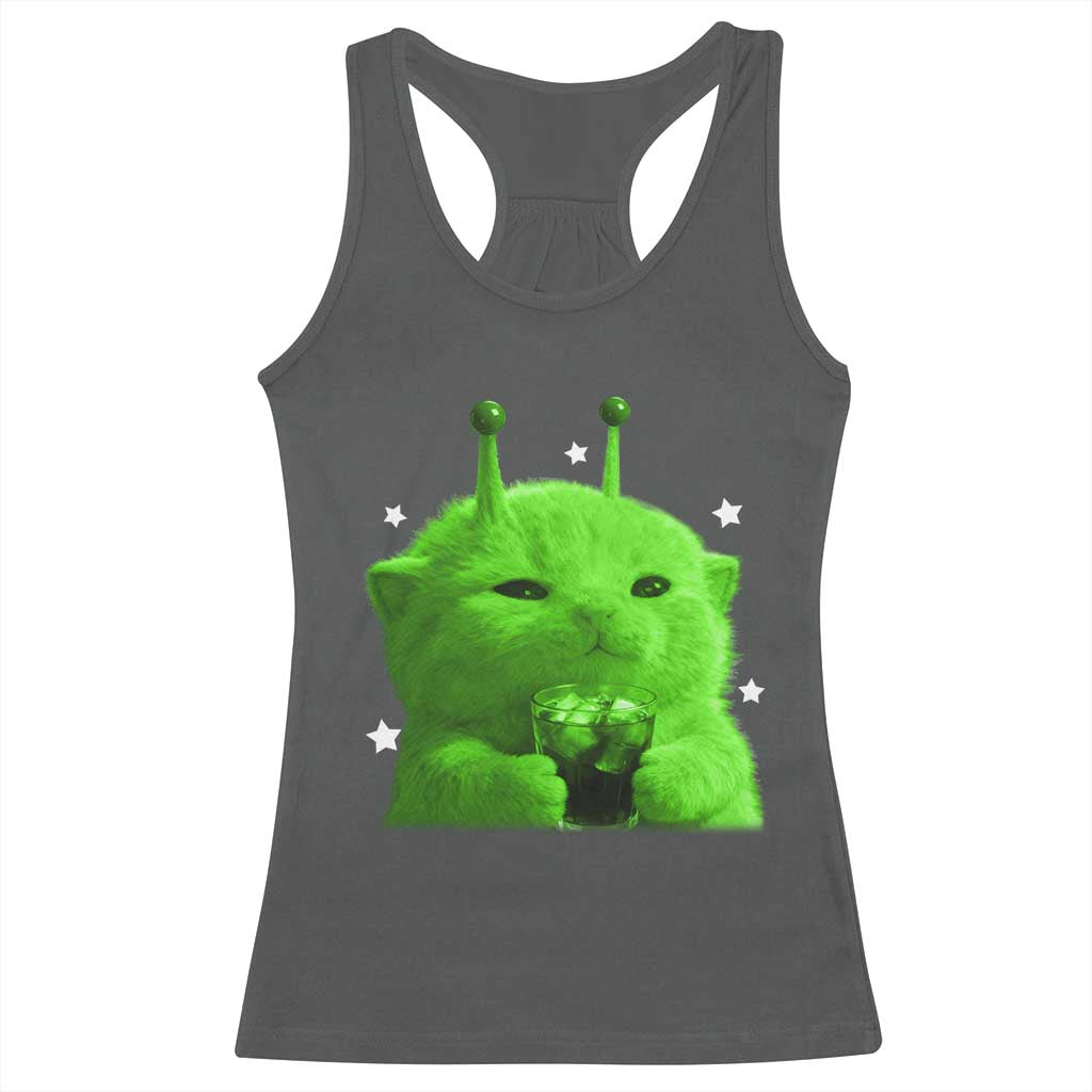 Funny Alien Cat Meme Racerback Tank Top Funny Kitten 90s Retro Vintage Graphic Weird Cats Y2k - Wonder Print Shop