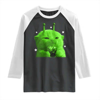 Funny Alien Cat Meme Raglan Shirt Funny Kitten 90s Retro Vintage Graphic Weird Cats Y2k - Wonder Print Shop