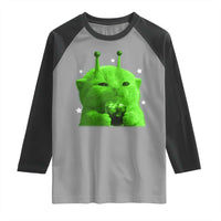 Funny Alien Cat Meme Raglan Shirt Funny Kitten 90s Retro Vintage Graphic Weird Cats Y2k - Wonder Print Shop