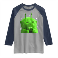 Funny Alien Cat Meme Raglan Shirt Funny Kitten 90s Retro Vintage Graphic Weird Cats Y2k - Wonder Print Shop