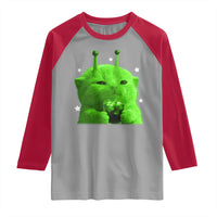 Funny Alien Cat Meme Raglan Shirt Funny Kitten 90s Retro Vintage Graphic Weird Cats Y2k - Wonder Print Shop