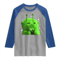 Funny Alien Cat Meme Raglan Shirt Funny Kitten 90s Retro Vintage Graphic Weird Cats Y2k - Wonder Print Shop