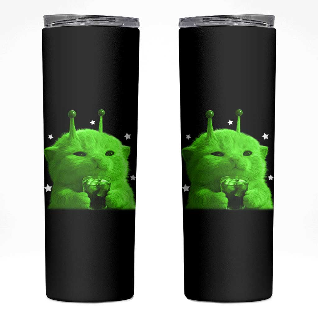 Funny Alien Cat Meme Skinny Tumbler Funny Kitten 90s Retro Vintage Graphic Weird Cats Y2k - Wonder Print Shop