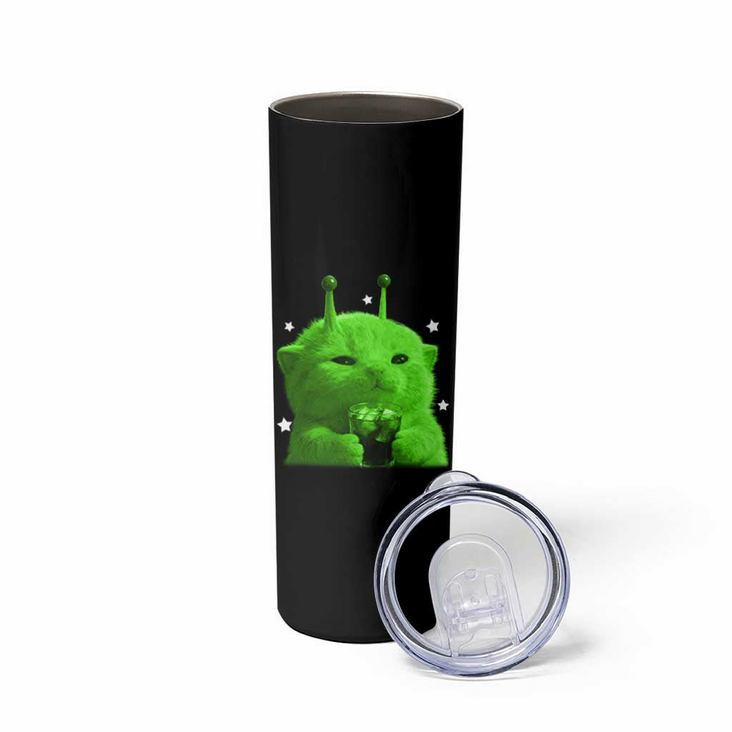 Funny Alien Cat Meme Skinny Tumbler Funny Kitten 90s Retro Vintage Graphic Weird Cats Y2k - Wonder Print Shop