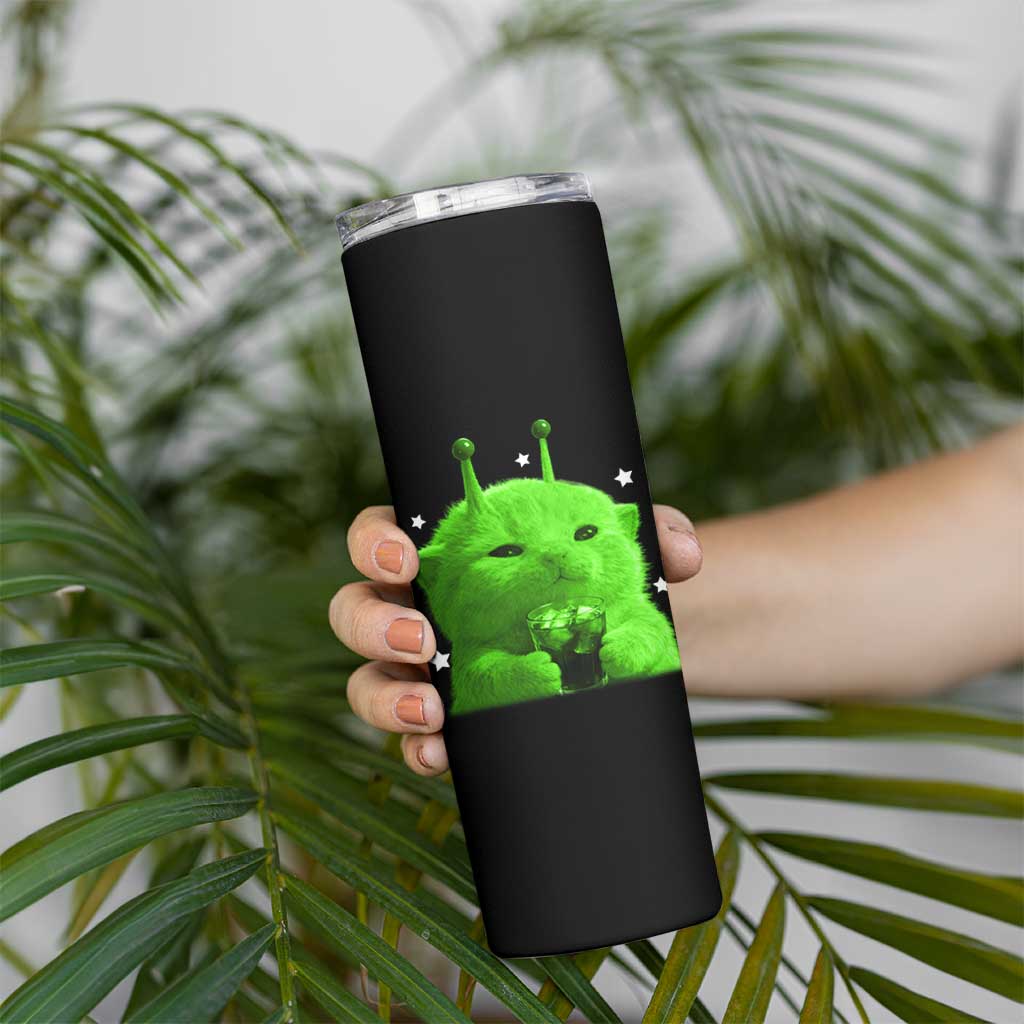 Funny Alien Cat Meme Skinny Tumbler Funny Kitten 90s Retro Vintage Graphic Weird Cats Y2k - Wonder Print Shop