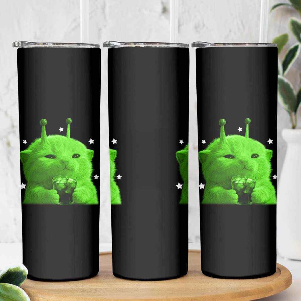 Funny Alien Cat Meme Skinny Tumbler Funny Kitten 90s Retro Vintage Graphic Weird Cats Y2k - Wonder Print Shop