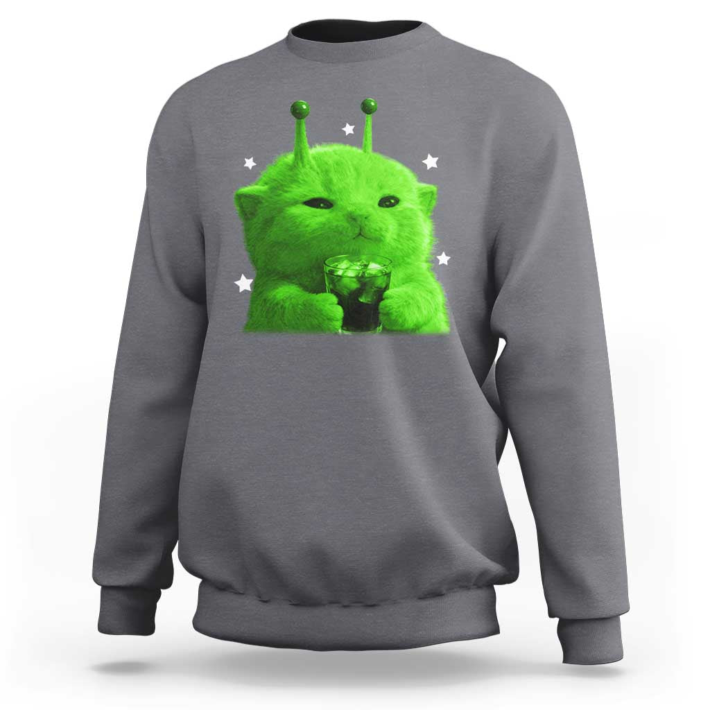 Funny Alien Cat Meme Sweatshirt Funny Kitten 90s Retro Vintage Graphic Weird Cats Y2k - Wonder Print Shop
