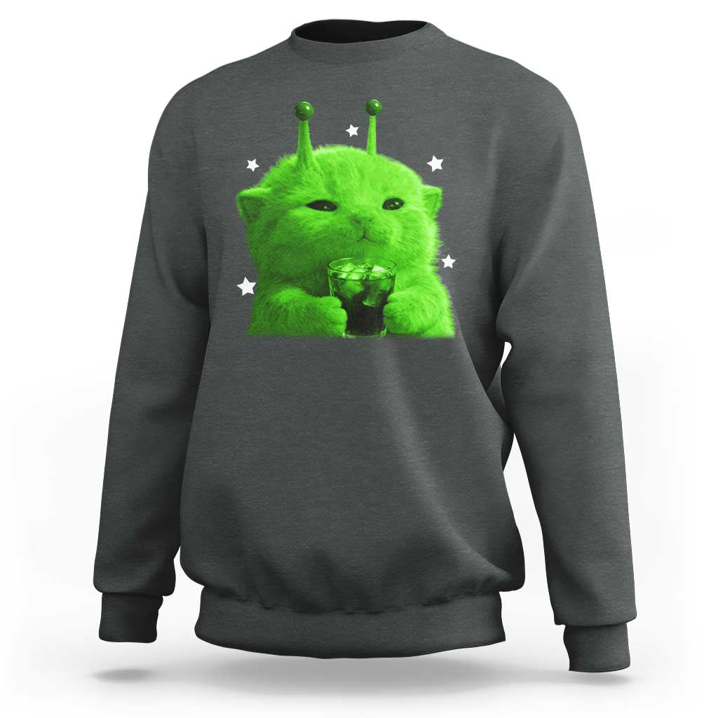 Funny Alien Cat Meme Sweatshirt Funny Kitten 90s Retro Vintage Graphic Weird Cats Y2k - Wonder Print Shop