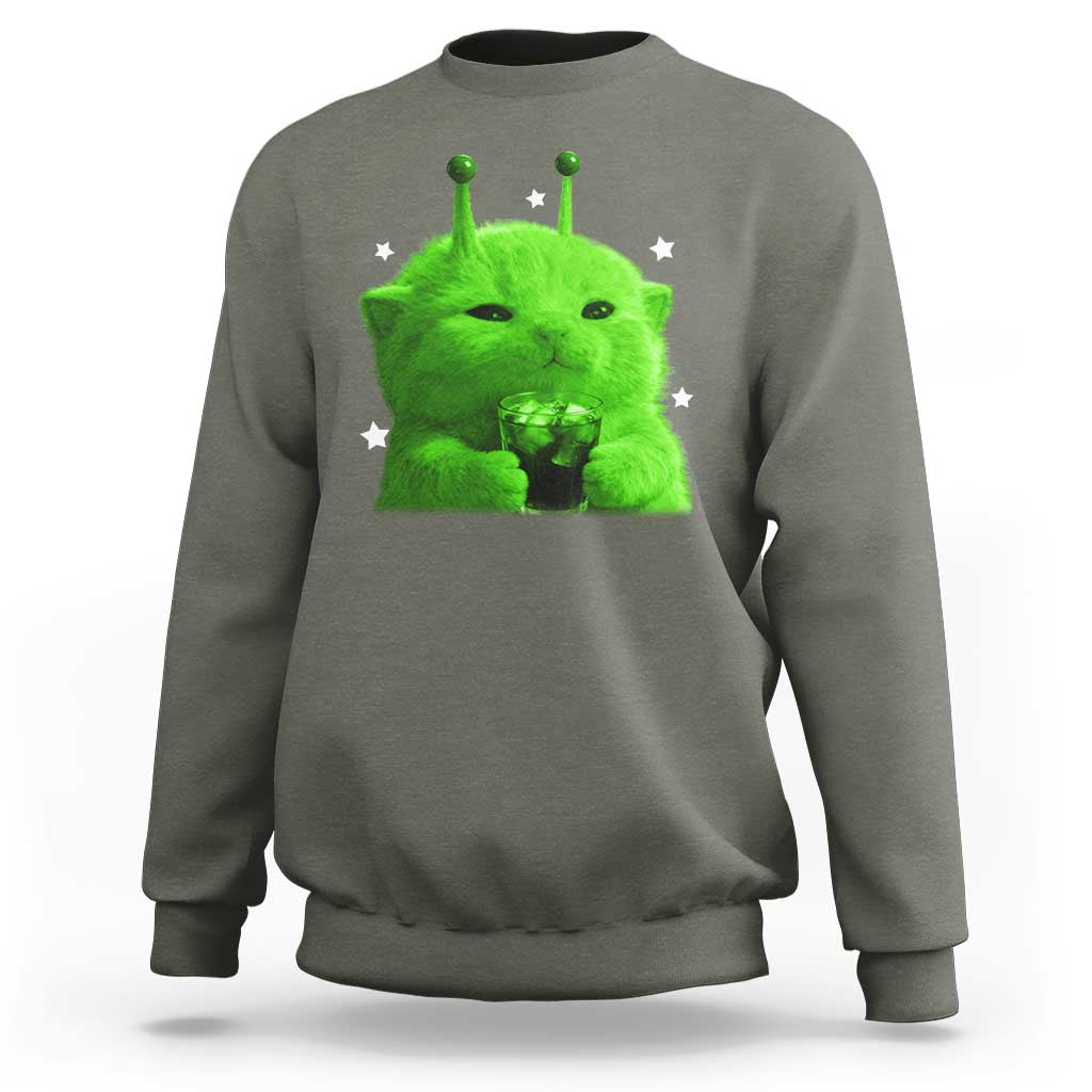 Funny Alien Cat Meme Sweatshirt Funny Kitten 90s Retro Vintage Graphic Weird Cats Y2k - Wonder Print Shop