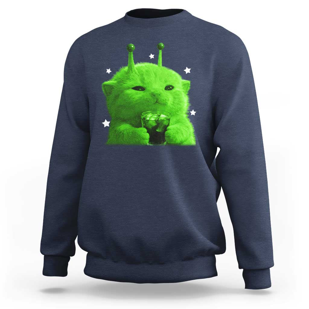 Funny Alien Cat Meme Sweatshirt Funny Kitten 90s Retro Vintage Graphic Weird Cats Y2k - Wonder Print Shop